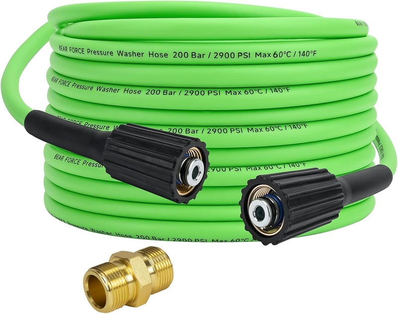 BEAR FORCE Super Flexible Pressure Washer Hose M22 Brass Fitting 32ft 1/4" 2900PSI, Kink Resistant Extension Hose,Power Washer Hose Replacement for Ryobi, Troy Bilt, Greenworks, CRAFTSMAN Most Brand Power Washer - Image 1